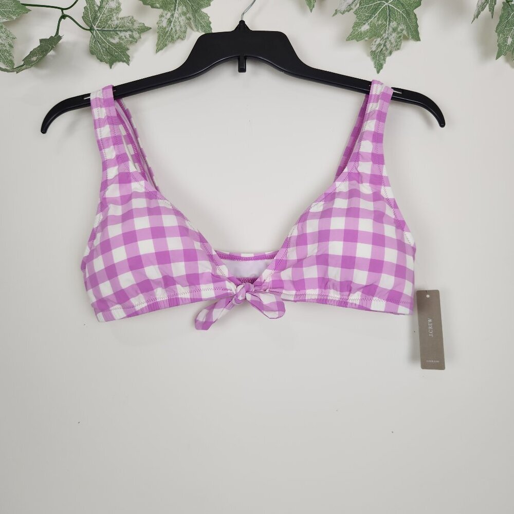 J Crew Size M Tie-front scoopback bikini top in oversized matte gingham NWT